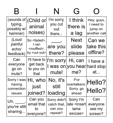 Conference Call Bingo Card