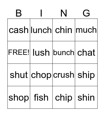 Phonics Bingo Card