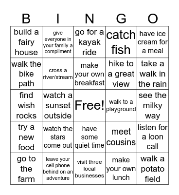 Presque Isle Trip Bingo Card