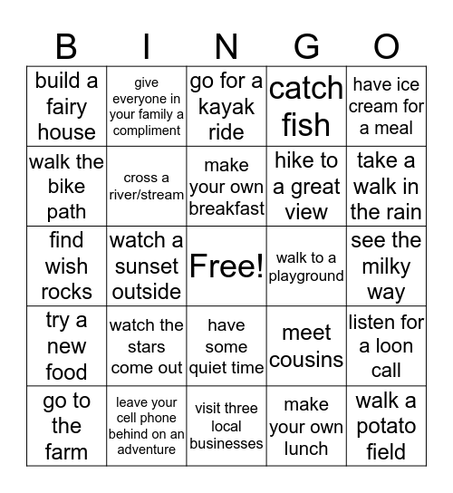 Presque Isle Trip Bingo Card
