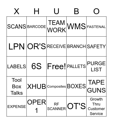 XHUB BINGO Card