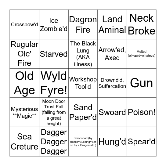 They Dead... Bingo Card