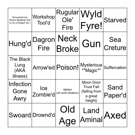 They Dead... Bingo Card
