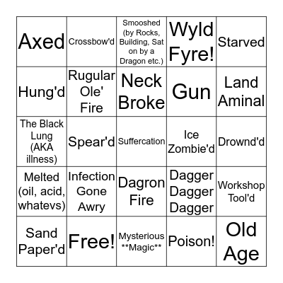 They Dead... Bingo Card