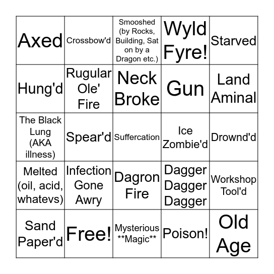 They Dead... Bingo Card