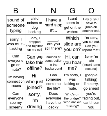 Conference Call Bingo Card