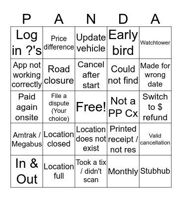 Panda Bingo Card