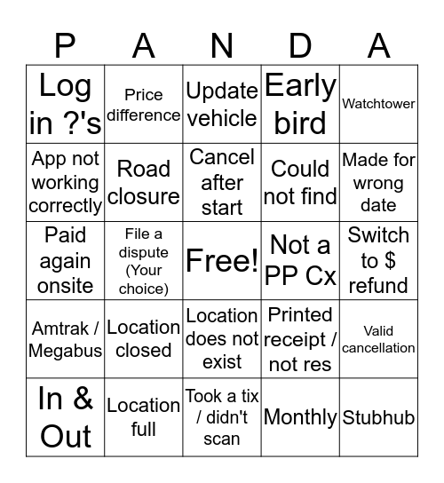 Panda Bingo Card