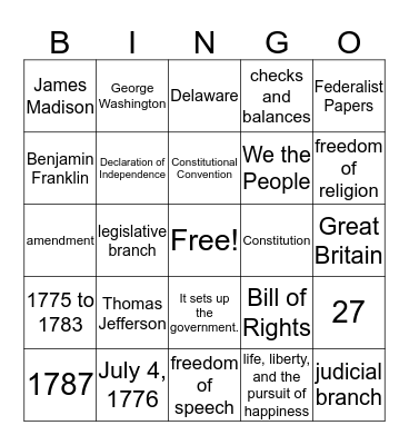Documents of Freedom Bingo Card