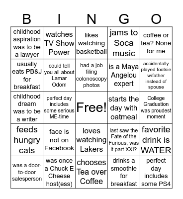 ADAMS FAMILY BIRTHDAY BINGO Card