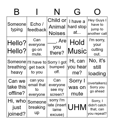 Confrence Call Bingo  Bingo Card