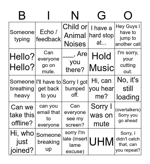Confrence Call Bingo  Bingo Card