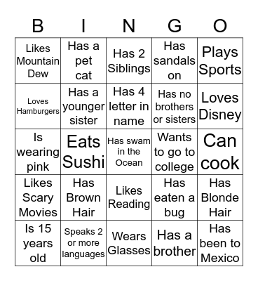 Getting to Know you Bingo Card