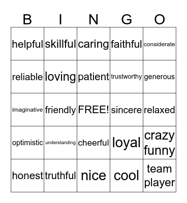 True Friend Bingo Card