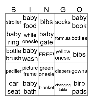 Baby Bingo Card
