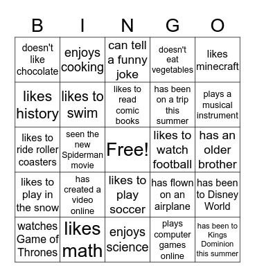 Find someone who Bingo Card