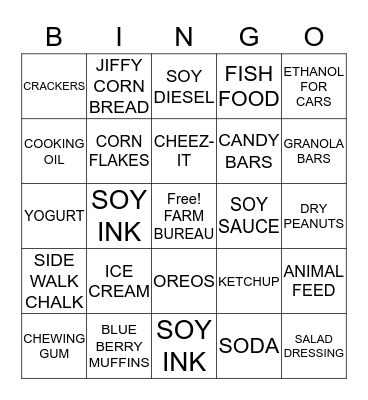 CORN AND BEAN Bingo Card