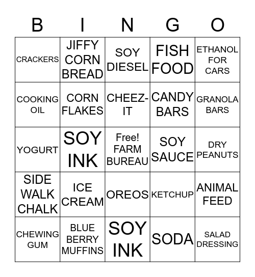 CORN AND BEAN Bingo Card