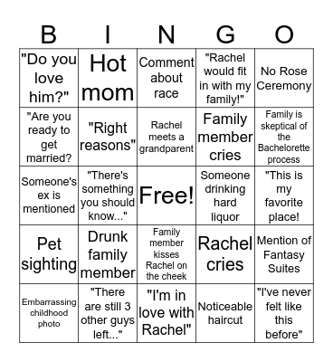 Bachelorette Hometown Bingo! Bingo Card