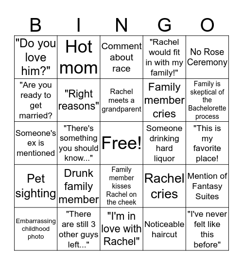 Bachelorette Hometown Bingo! Bingo Card