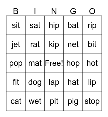 CVC BINGO Card