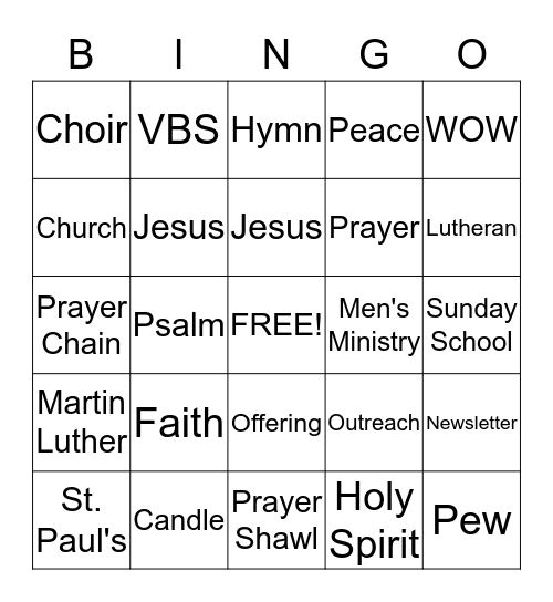 St. Paul's Bingo Card