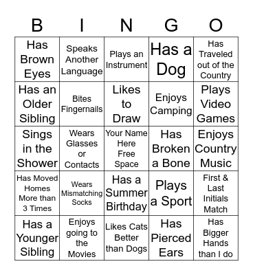 Get to Know You Bingo Card