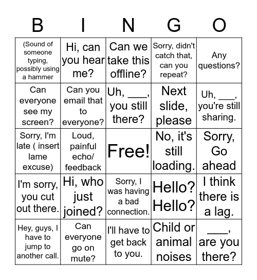 Phone Conference BINGO Card