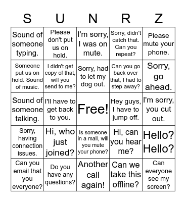 Sunrise Conference Call Bingo Card