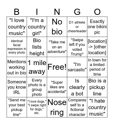 Tinder Bingo Card