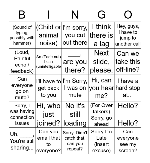 Conference Call Bingo Card