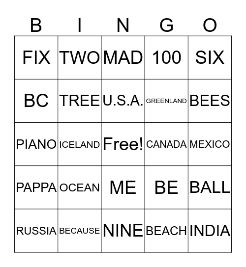 Untitled Bingo Card