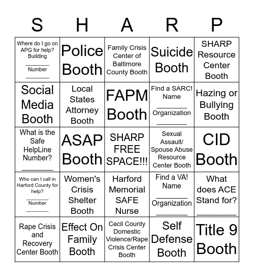 Are you SHARP Bingo Card
