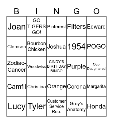 CINDY'S BIRTHDAY BINGO Card