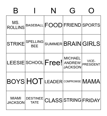 MIAMI JACKSON GETS IT STRAIGHT Bingo Card