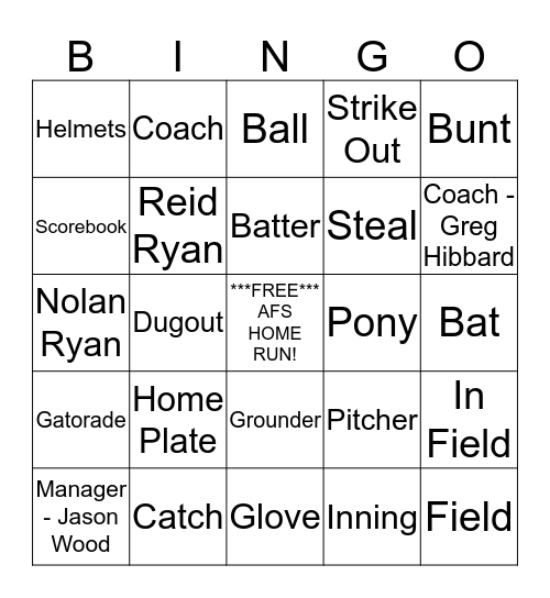 ROUND ROCK EXPRESS BASEBALL Bingo Card