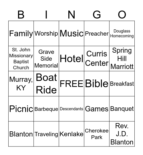 Blanton Family Reunion Bingo - 2017 Bingo Card