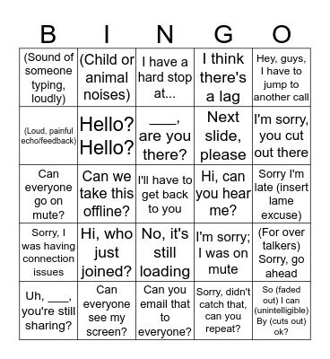 Conference Call Bingo Card