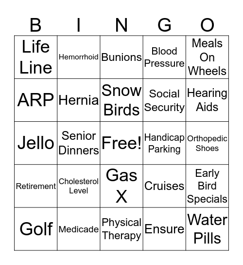 Senior Citizen Bingo Card