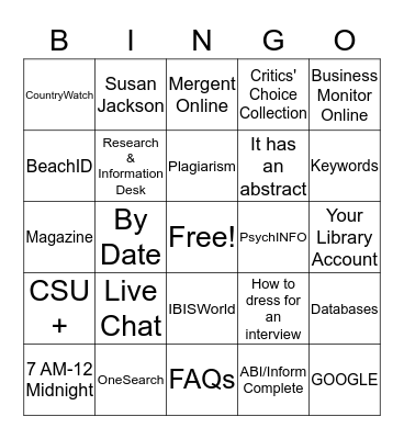 LIBRARY BINGO Card