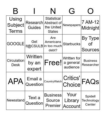 LIBRARY BINGO Card