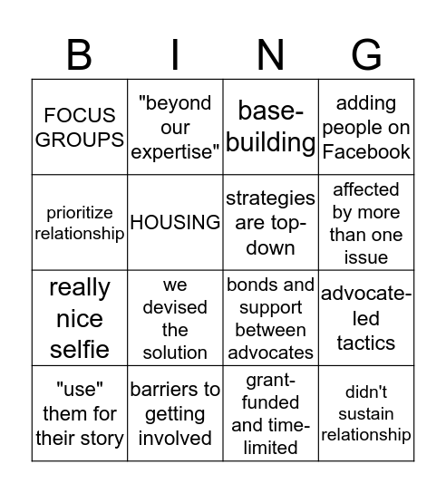 Field Work Evolution Bingo Card