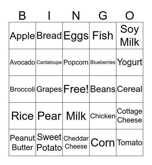 My Plate Bingo Card
