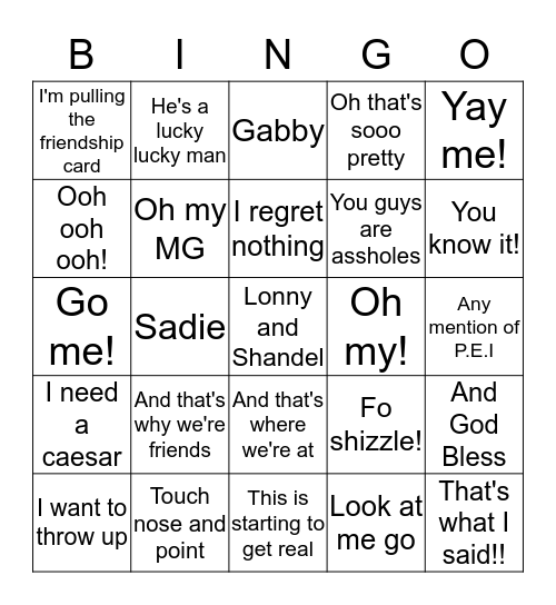 SHANDEL-ISMS Bingo Card