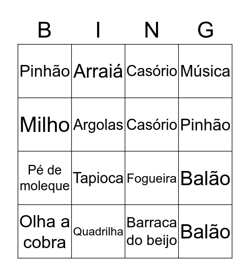 Bingo do Arraiá Bingo Card