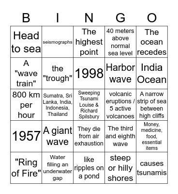 Tsunami Bingo Card