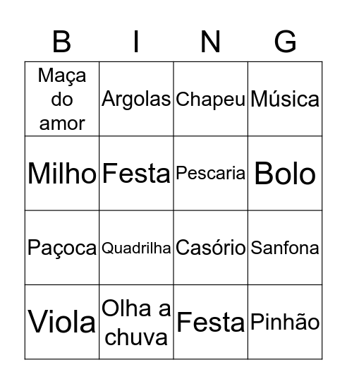 Bingo do Arraiá Bingo Card