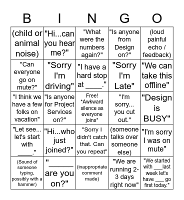Friday Call Bingo Card