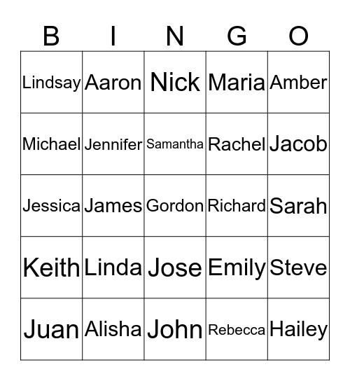 Any spelling of the name counts! Bingo Card