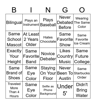 Ice Breaker Bingo Card